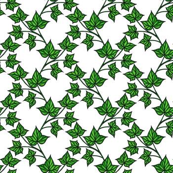 A seamless pattern featuring green ivy leaves on a white background. The design showcases a variety of leaf shapes and sizes, creating a lush and vibrant look. vector