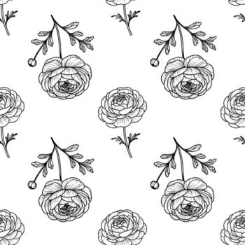 un sin costura modelo presentando dibujado a mano flores con intrincado detalles. el diseño incluye varios floral elementos arreglado simétricamente en un blanco antecedentes. vector