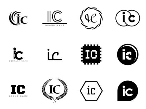 IC logo template. Letter i and c logotype. Set different classic serif lettering and modern bold text with design elements. Initial font typography. vector