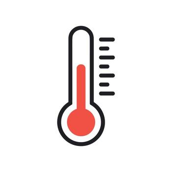 Simple thermometer icon with red mercury and graduated scale. vector