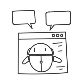 a cartoon robot is on a computer screen with speech bubbles vector