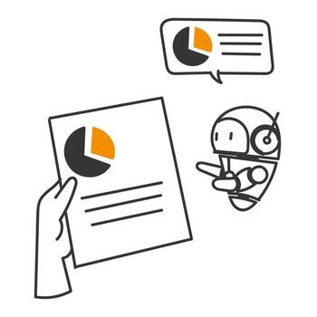 a hand holding a piece of paper with a robot and a chart vector