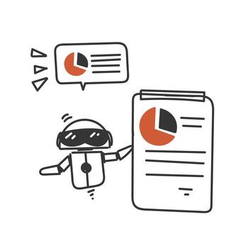 a robot is holding a paper with a pie chart on it vector