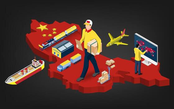 Logistics systems in China visualization vector
