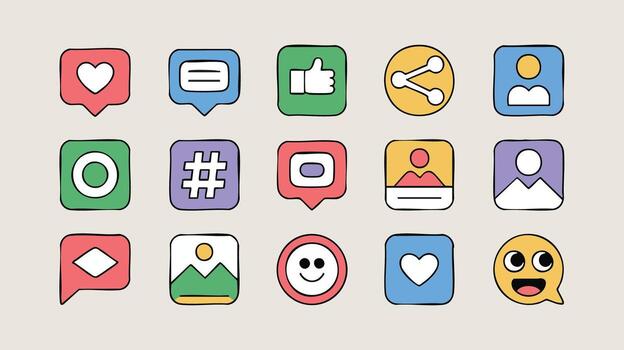 AI Generate Social Media Icons Design Aesthetic Visual Elements Cute Interface Graphics Illustration vector