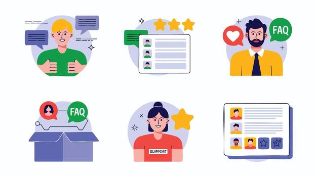 AI Generate Customer Service Icons Communication Chat Support Feedback Ratings FAQ Illustrations vector