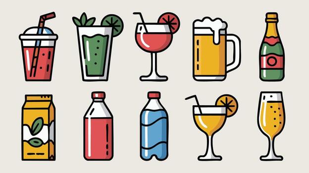 AI Generate Colorful Beverage Icons - Digital Illustrations for Menu Design and Branding vector