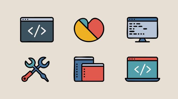 AI Generate Coding Icons Illustrative Design for Digital Applications Software Development Programming and Technical Solutions Web Design vector