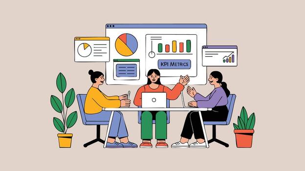 ai generar negocio equipo discusión analizando kpi métrica con datos presentación para negocio crecimiento y estrategia planificación vector