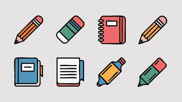 Create AI Generate School Essentials Icon Set Perfect for Educational Digital Resources in Simplistic Design Style vector