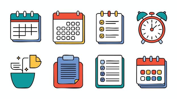 AI Generate Flat Icon Set for Planning Scheduling and Time Management Simple Graphics Illustration vector