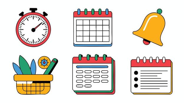 AI Generate Icon Set for Scheduling Planning Reminders Time Management and Task Organization Minimalist Style Illustrations vector