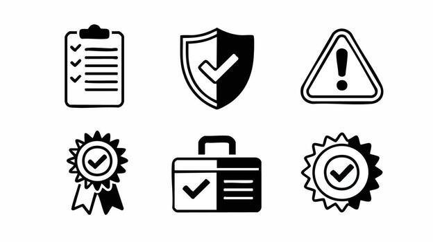 AI Generate Verification Icon Set Approved Checklist Checkmark Shield Danger Symbol Approved Sign Illustration Elements vector