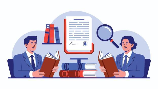 Professionals reading documents and books vector