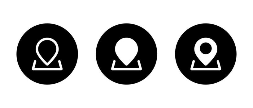 Navigation map pin icon set. Location marker symbol in black circle vector