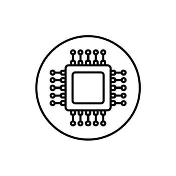 Sleek Circuitry Design A Microchip Icon Encapsulated in a Circle Symbolizing Technological Advancement and Electronic Innovation vector