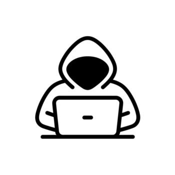 Mysterious Hacker Silhouette Working on a Laptop Computer Symbolizing Cybercrime and Data Security Vulnerabilities Issues vector