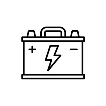 contorno icono de un coche batería con terminales y relámpago tornillo símbolo en el medio vector