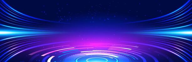 futurista tecnología antecedentes con brillante azul y púrpura líneas en digital estilo. Perfecto para sitio web encabezados, presentaciones, o moderno cubrir diseños vector