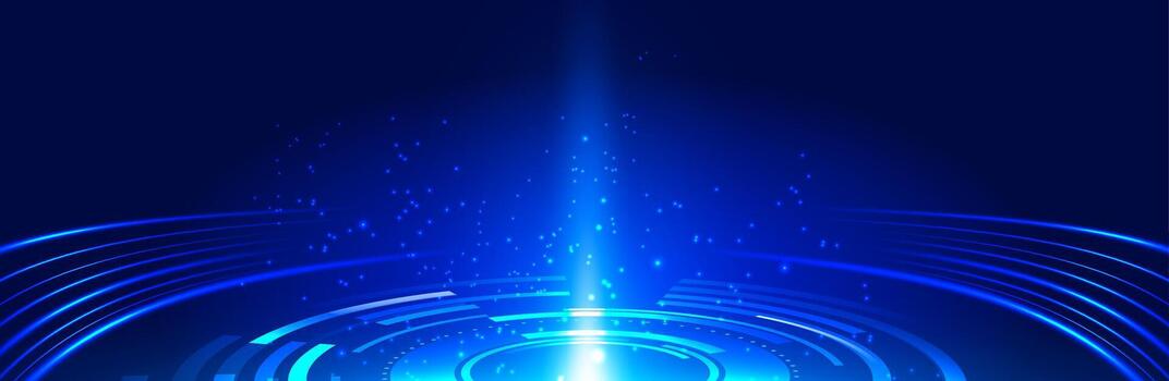 Futuristic technology background with glowing digital elements on a deep blue backdrop. Perfect for websites, presentations, and modern digital-themed design projects vector