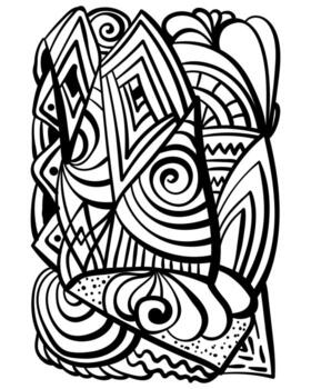 Abstract coloring page with triangle patterns and doodle lines, patterned element for colouring or creating metaphorical cards vector