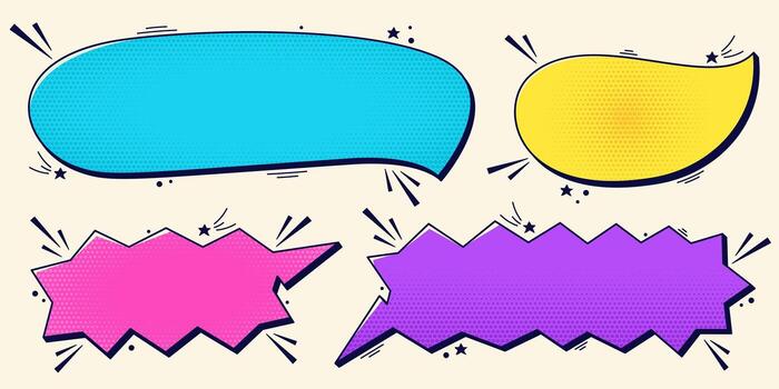 conjunto con vacío cuatro color cómic habla burbujas con trama de semitonos elementos. vector