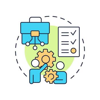 Work multi color concept icon. Tasks, responsibilities, workflows. Nadler Tushman congruence framework. Round shape line illustration. Abstract idea. Graphic design. Easy to use in blog post vector