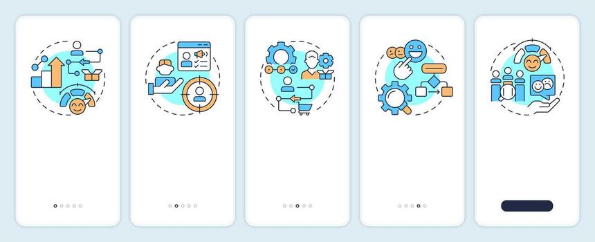 Gap analysis tools onboarding mobile app screen. Performance improvement. Walkthrough 5 steps editable graphic instructions with linear concepts. UI, UX, GUI vector