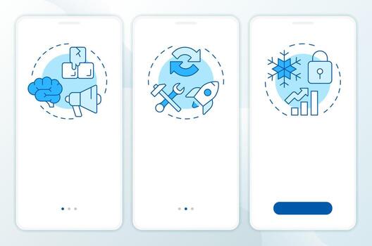 Lewin change management model blue onboarding mobile app screen. Business. Walkthrough 3 steps editable graphic instructions with linear concepts. UI, UX, GUI vector