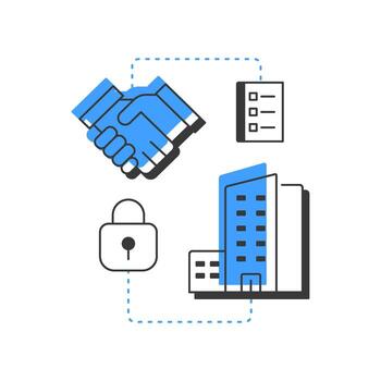 organizativo compromiso moderno lineal concepto icono. camaradería, colaboración. trabajo en equipo organización. plano contorno elementos conectado con punteado líneas. creativo visual. fácil a editar vector