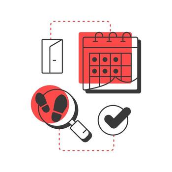 Behavioral modern linear concept icon. Time management. Schedule planning, deadline. Tracking, analysis. Flat outline elements connected with dotted lines. Creative visual. Easy to edit vector