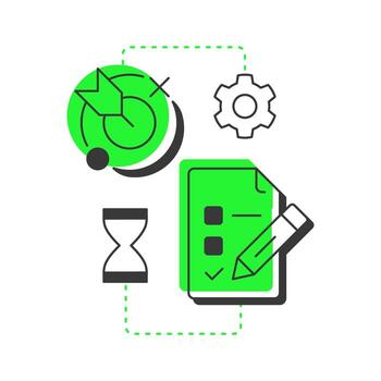 Workload modern linear concept icon. Task management. Document verification, paperwork. Business goal. Flat outline elements connected with dotted lines. Creative visual. Easy to edit vector