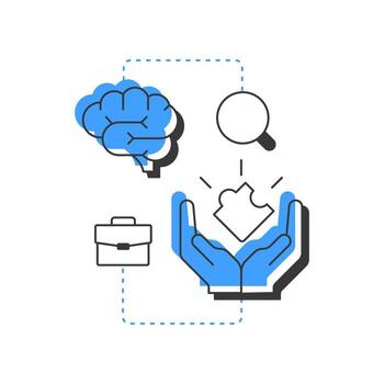 Job involvement modern linear concept icon. Remote work. Professional growth, problem solving. Creative thinking. Flat outline elements connected with dotted lines. Creative visual. Easy to edit vector