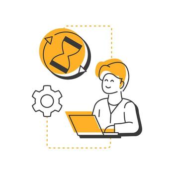 Employee productivity modern linear concept icon. Task management, multitask. Efficiency increase, performance. Flat outline elements connected with dotted lines. Creative visual. Easy to edit vector