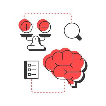Cognitive modern linear concept icon. Document verification, paperwork. Work life balance. Review, analysis. Flat outline elements connected with dotted lines. Creative visual. Easy to edit vector