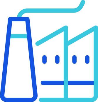 Factory colorful line ui icon. Industrial production. Manufacturing pollution, smoke. Engineering, machinery. Isolated duotone linear symbol. User interface element, pixel perfect vector