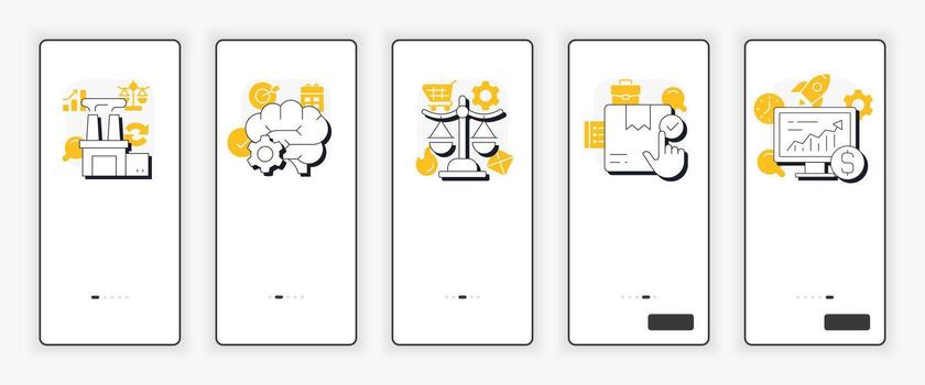 capacidad administración métrica móvil inducción pantalla. negocio organización ux ui ilustración. plano contorno estilo íconos con amarillo acento vector