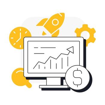 Throughput flat outline concept icon. Actual performance and efficiency control system. Capacity management metric. Modern line illustration with yellow glyphs. Conceptual visual. Easy to edit vector