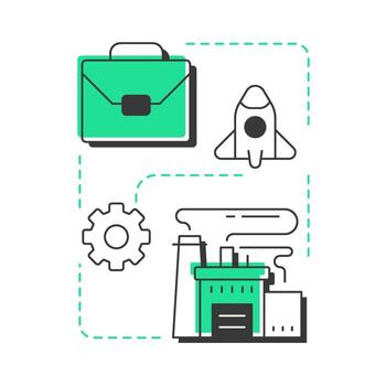 industria moderno lineal concepto icono. comercial y de emprendedor componente de innovaciones triple hélice modelo. plano contorno elementos conectado con punteado líneas. creativo visual. fácil a editar vector