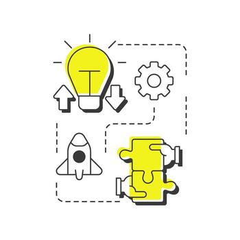 Coupled open innovation modern linear concept icon. Combination of outside in and inside out strategies. Flat outline elements connected with dotted lines. Creative visual. Easy to edit vector