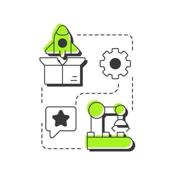 Full deployment modern linear concept icon. Operational use. Technology readiness level. Product development. Flat outline elements connected with dotted lines. Creative visual. Easy to edit vector