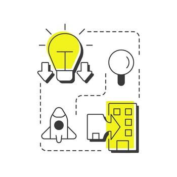 Outside in open innovation modern linear concept icon. Absorbing development insights. Fresh thinking integration. Flat outline elements connected with dotted lines. Creative visual. Easy to edit vector