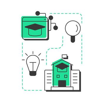 University modern linear concept icon. Knowledge producers and talent developers facility. Triple helix model. Flat outline elements connected with dotted lines. Creative visual. Easy to edit vector