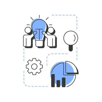 Idea generation modern linear concept icon. Brainstorming, research, observation of feedbacks. Innovation funnel. Flat outline elements connected with dotted lines. Creative visual. Easy to edit vector
