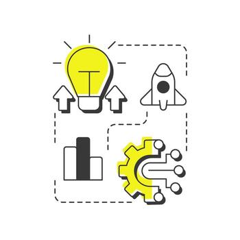 Inside out open innovation modern linear concept icon. Outward transfer of internal knowledge and technologies. Flat outline elements connected with dotted lines. Creative visual. Easy to edit vector