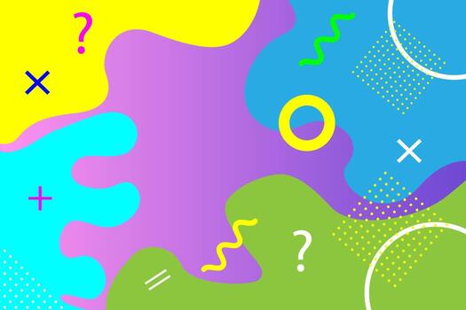 abstract colorful background with circles, pluses and squares, question, multiply, hand drawn. vector
