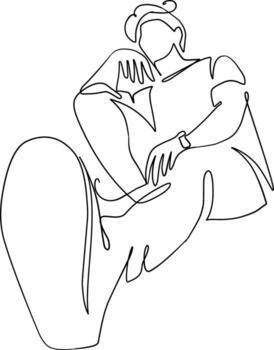 Continuous line drawing of a man sitting on the floor minimalistic art vector