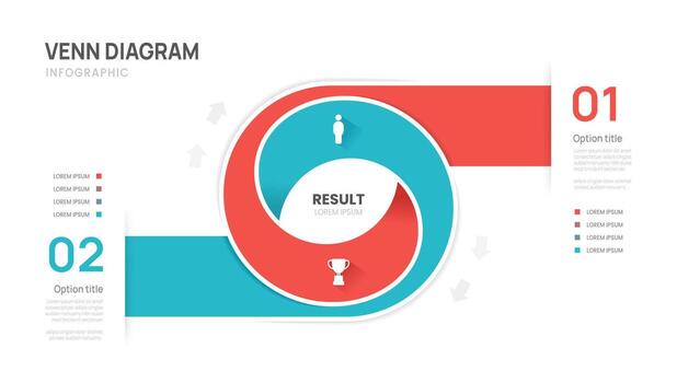 Venn diagram business infographic circle chart template 2 options, presentation with venn diagram elements illustration. vector
