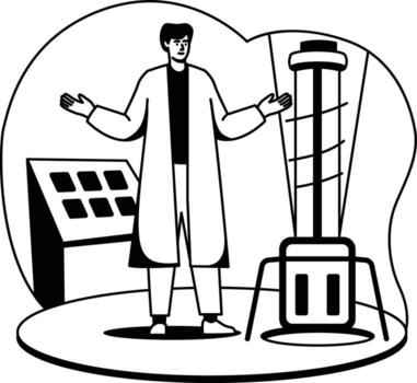A glyph style illustration of a scientist working in a lab vector