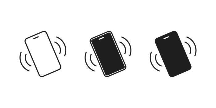 Phone in vibration mode icon set. Vibrating smartphone icon. Smartphone silent call notification symbol. Mobile screen sign for incoming message or alert vector